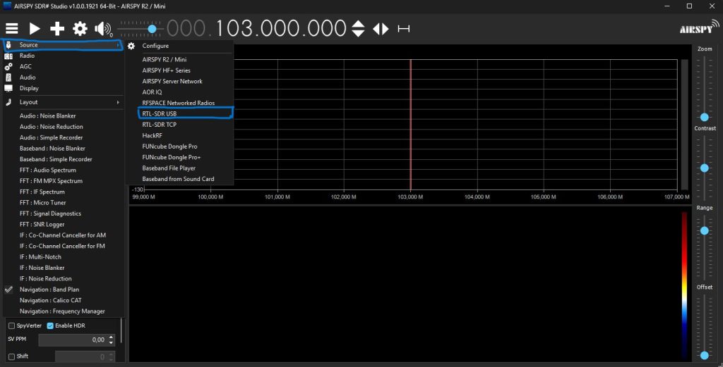 SDR Sharp Ana Ekranından Kaynak Aygıtın Seçilimi